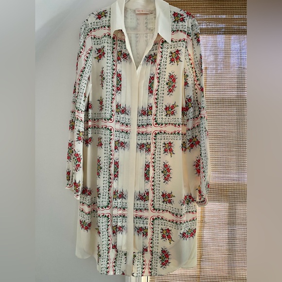 Tory Burch Cora Silk Dress pink floral size 12 - Picture 3 of 8